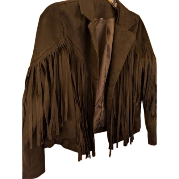 Black Faux Suede Fringe Jacket. S - Picture 5 of 9
